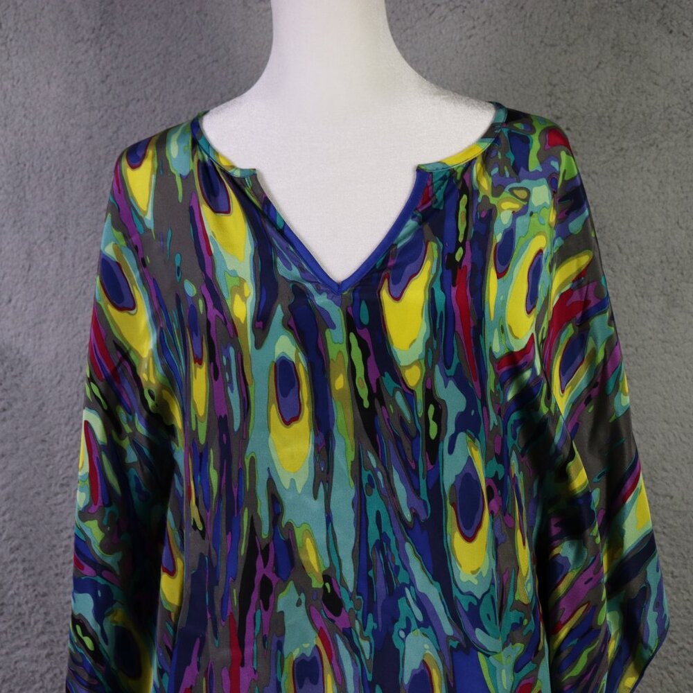 Trina Turk Top Womens P Blue Multicolor V Neck Abstract 100% Silk Blouse - Picture 3 of 10